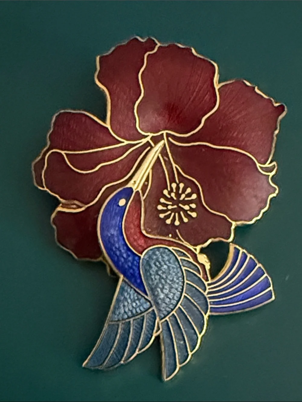 Fashion Jewelry Blue Hummingbird and Red Flower Enamel Brooch